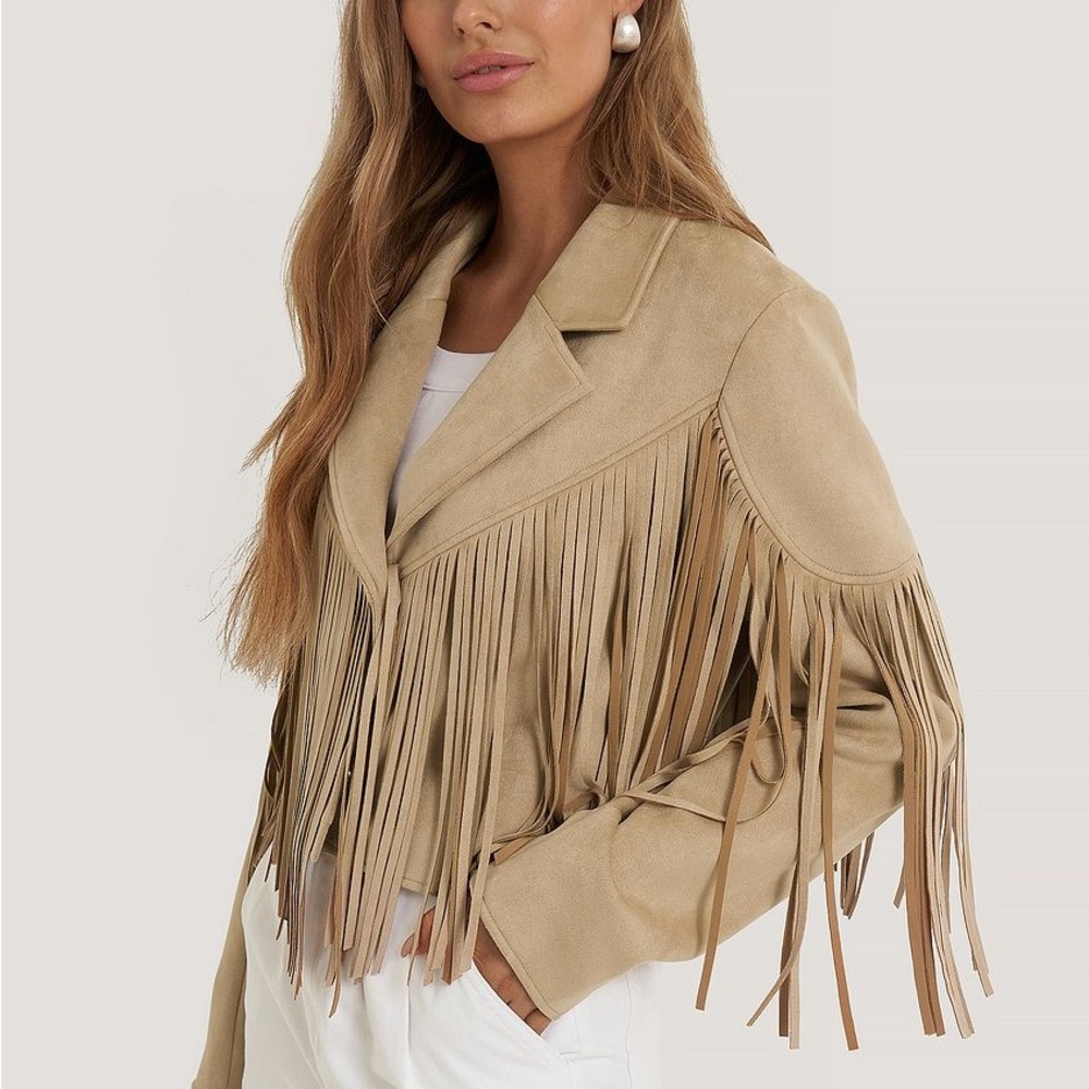 Tan Fringed Faux Suede Light Weight Jacket